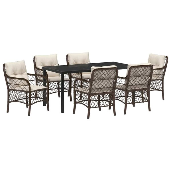 vidaXL Ensemble de salle à manger pour jardin 7 Pièces Marron Poly rotin