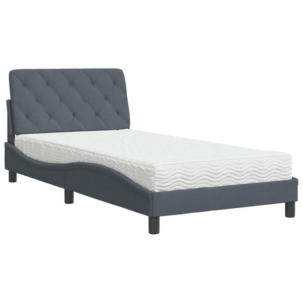 vidaXL Lit avec matelas gris foncé 100x200 cm velours