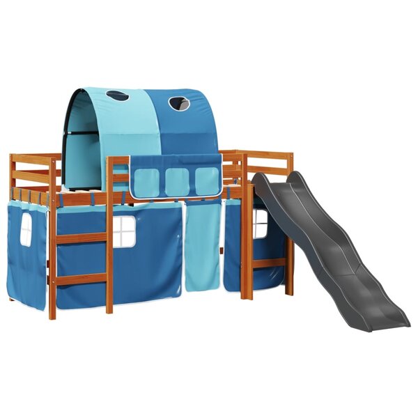 vidaXL Lit mezzanine enfants et tunnel bleu 90x200cm bois pin massif