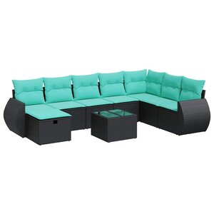 vidaXL Salon de jardin 9 Pièces avec coussins noir résine tressée