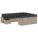 vidaXL Salon de jardin 11 Pièces avec coussins gris clair résine tressée