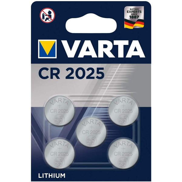 Blister Pack de 5 Piles Boutons Lithium CR2025 3V VARTA