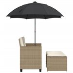 vidaXL Canapé de jardin 2 places avec parasol et tabourets beige rotin