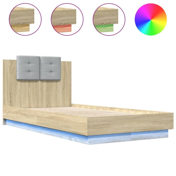 vidaXL Cadre de lit avec LED sans matelas chêne sonoma 90x190 cm