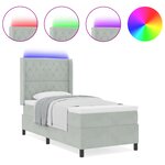 Lit Box Spring avec Matelas & Lumière LED Gris clair 90x200 cm Velours