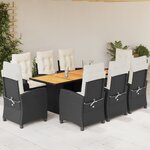 vidaXL Ensemble à manger de jardin 9Pièces coussins noir résine tressée