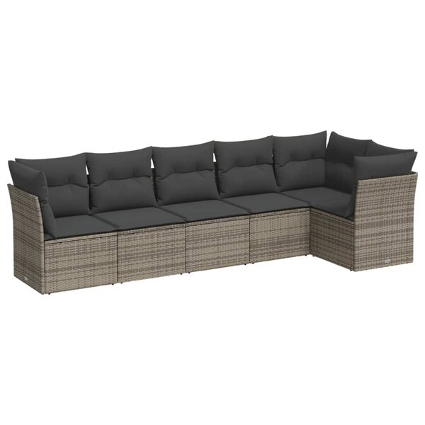 vidaXL Salon de jardin 6 Pièces avec coussins gris résine tressée