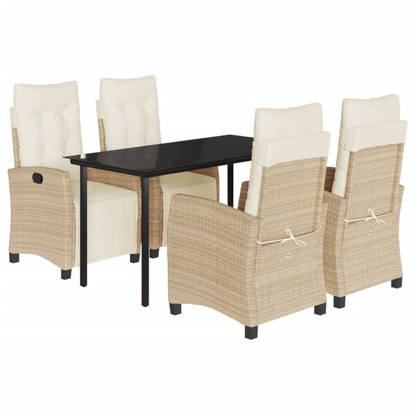 vidaXL Ensemble à manger de jardin avec coussins 5Pièces Beige poly rotin