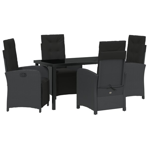 vidaXL Ensemble de salle à manger de jardin de 5 pièces avec coussins en poly rotin noir