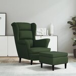 vidaXL Fauteuil à oreilles avec tabouret vert foncé velours