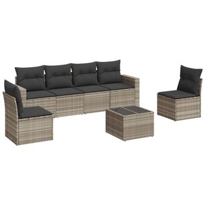 vidaXL Salon de jardin avec coussins 7 Pièces gris clair résine tressée