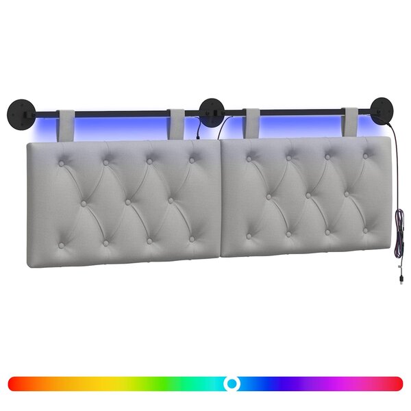 vidaXL Tête de lit suspendue Avec lumière LED Gris nuage Tissu