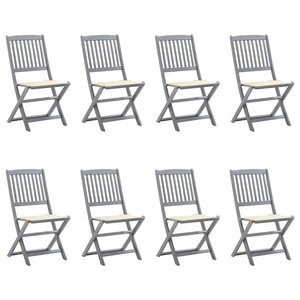 vidaXL Chaises pliables d'extérieur lot de 8 et coussins Bois d'acacia