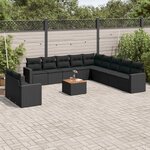 vidaXL Salon de jardin 12 Pièces avec coussins noir résine tressée