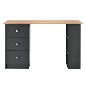 Bureau table secrétaire poste de travail informatique avec 3 tiroirs 120 cm gris foncé et bois 03_0004712