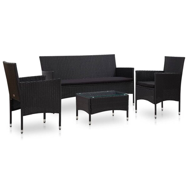 vidaXL Salon de jardin 4 Pièces avec coussins Résine tressée Noir