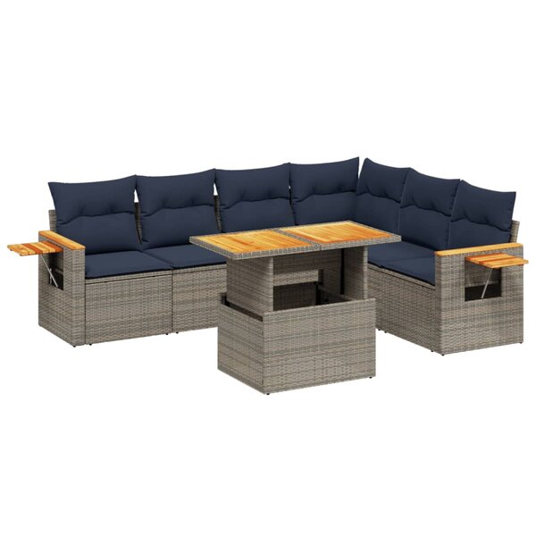 vidaXL Salon de jardin 7 Pièces avec coussins gris résine tressée