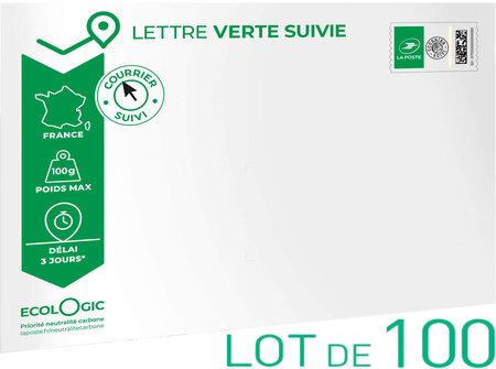 Prêt-à-Poster - Lettre verte suivie - 100g - Format C5 - Enveloppes en lot de 100