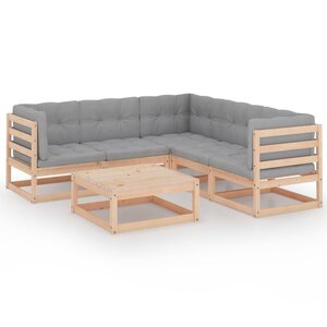 Salon de jardin meuble d'extérieur ensemble de mobilier 6 pièces avec coussins bois de pin massif 02_0016679