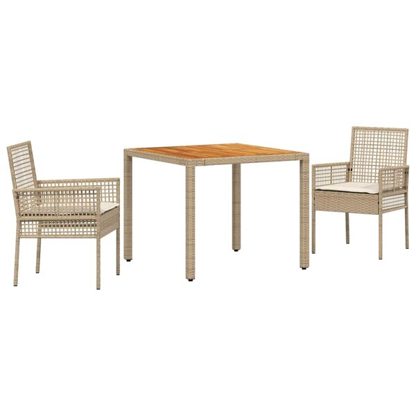 vidaXL Ensemble de salle à manger de jardin 3 pièces avec des coussins en polyrotin beige.