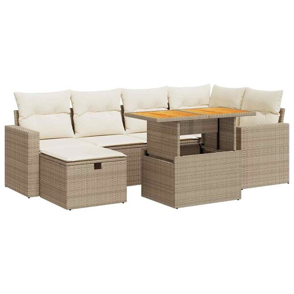 vidaXL Salon de jardin avec coussins 8 Pièces beige résine tressée acacia