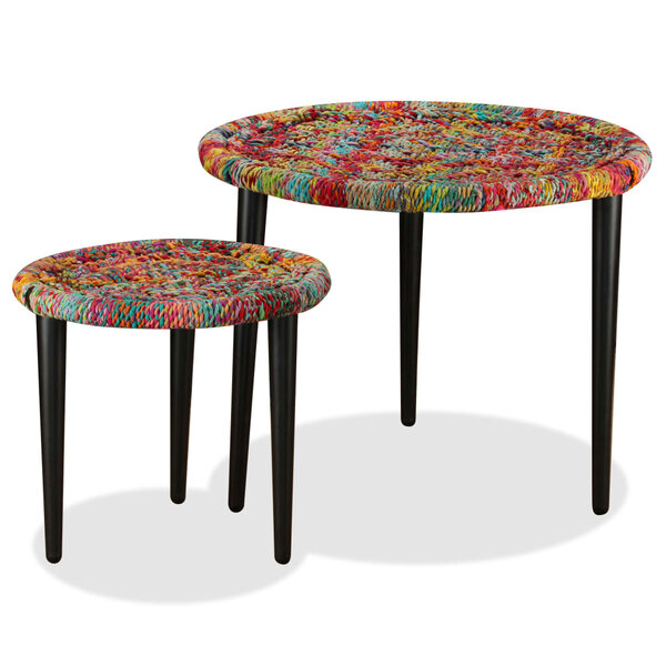 vidaXL Table basse 2 Pièces Détails tissés chindi Multicolore