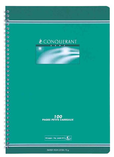 Cahier reliure intégrale 17 x 22 cm 5x5 70g 100 pages - Coloris aléatoires x 10 CONQUÉRANT