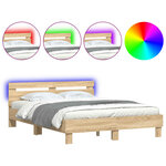 vidaXL Cadre de lit avec tête de lit et LED chêne sonoma 140x190 cm