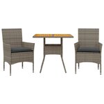 vidaXL Ensemble à manger de jardin et coussins 3 Pièces gris rotin acacia