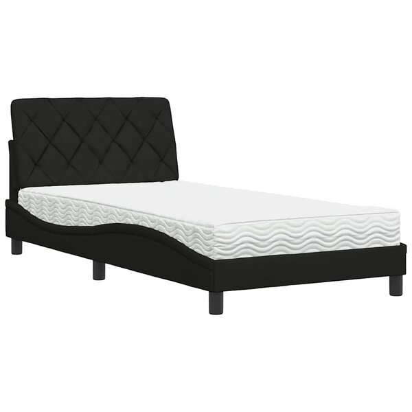 vidaXL Lit avec matelas noir 100x200 cm tissu