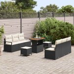vidaXL Ensemble de canapé de jardin 9 Pièces Noir Poly rotin