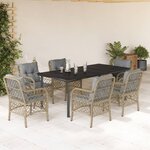vidaXL Ensemble à manger de jardin coussins 7 Pièces mélange beige rotin