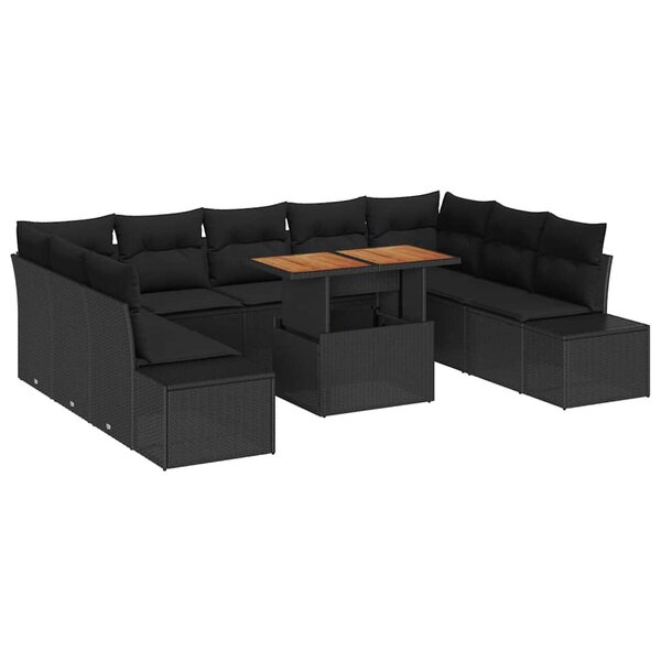 vidaXL Ensemble de salle à manger pour jardin 10 Pièces Noir et Marron