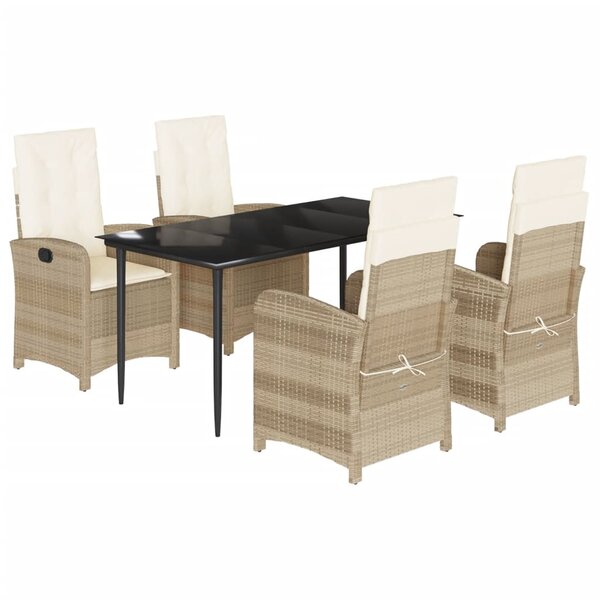 vidaXL Ensemble à manger de jardin avec coussins 5Pièces Beige poly rotin