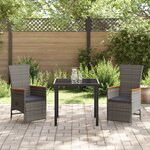 vidaXL Set de salle à manger de jardin 3 pièces avec coussins gris poly rattan