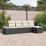 vidaXL Ensemble de canapé de jardin avec coussin 5 Pièces Noir Poly rotin