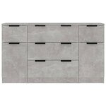 vidaXL Ensemble de buffets 3 Pièces Gris béton Bois d'ingénierie