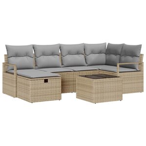vidaXL Ensemble de canapé de jardin 7 Pièces Beige Poly rotin