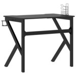 Bureau table poste de travail meuble d'ordinateur informatique étude de jeu avec pieds en forme de K 90 x 60 x 75 cm noir 02_0023770