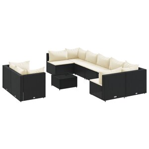 vidaXL Salon de jardin 10 Pièces avec coussins noir résine tressée