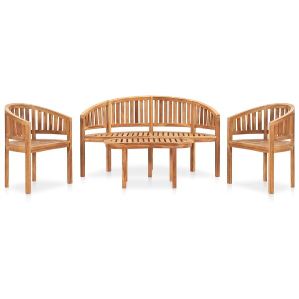 vidaXL Salon de jardin 4 Pièces en forme de banane Bois de teck solide
