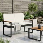 vidaXL Banc extérieur Noir et blanc crème 107 x 61 x 80 cm polyrotin