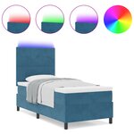 Lit Box Spring vidaXL avec Matelas & LED Bleu Foncé 90x200 cm Velours