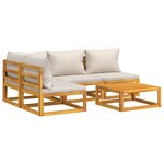 Salon de jardin meuble d'extérieur ensemble de mobilier 5 pièces avec coussins gris clair bois massif 02_0016388