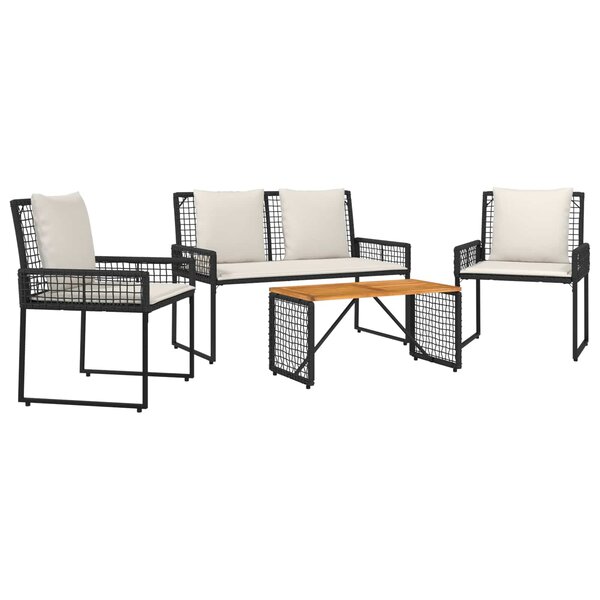 vidaXL Ensemble de meubles d'extérieur 4 pc Noir et blanc crème