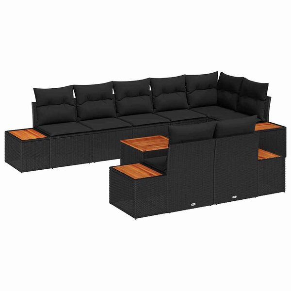 vidaXL Ensemble de canapé de jardin avec coussin 9 Pièces Noir Poly rotin