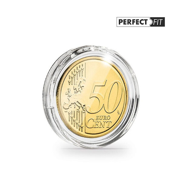 Capsules rondes ULTRA PERFECT FIT pour pièces de 50 cents d'euro. Paquet - 10 capsules