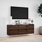 vidaXL Meuble TV mural avec lumières LED chêne marron 130x31x45 cm