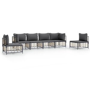 vidaXL Salon de jardin 6 Pièces avec coussins anthracite résine tressée