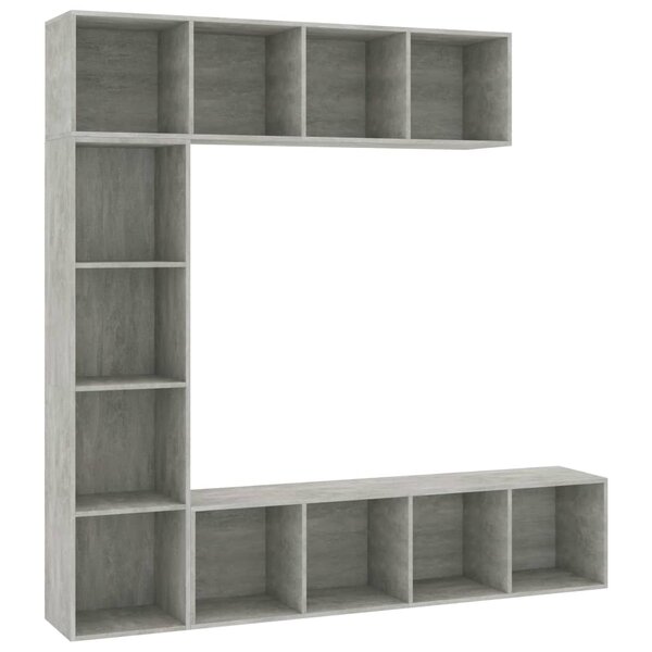 vidaXL Jeu de bibliothèque/meuble TV 3 Pièces Gris béton 180x30x180 cm